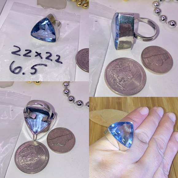 :-: RADIANT :-: Blue Topaz Gemstone Chunky Handmade Ring - Picture 2 of 3